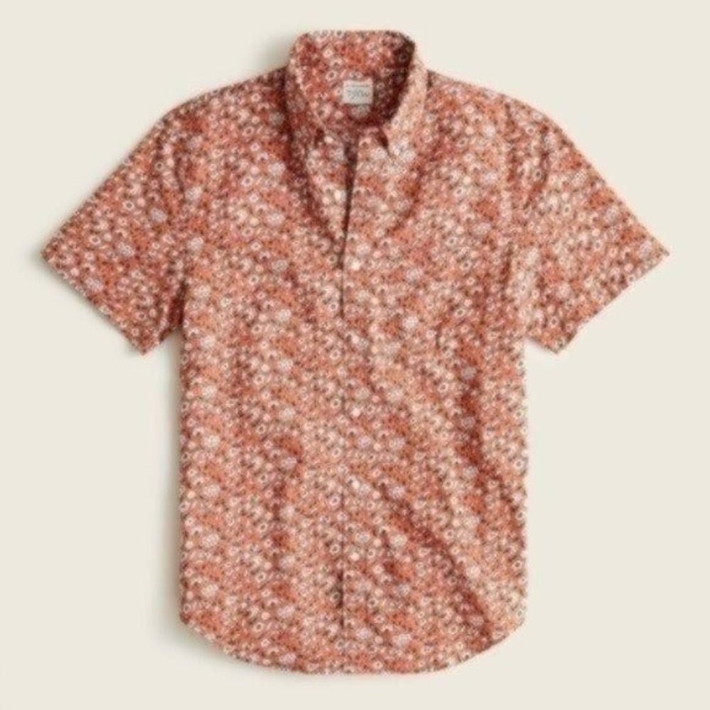 SOLD NWT J. Crew Classic Fit Short-sleeve slub cotton shirt In Orange Floral - Picture 1 of 6